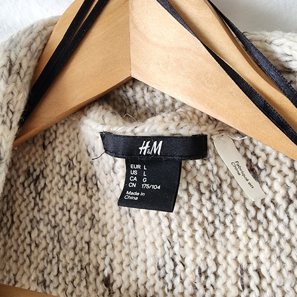 H&M Open Front Knit Beige Cardigan Size Large - Picture 3 of 8